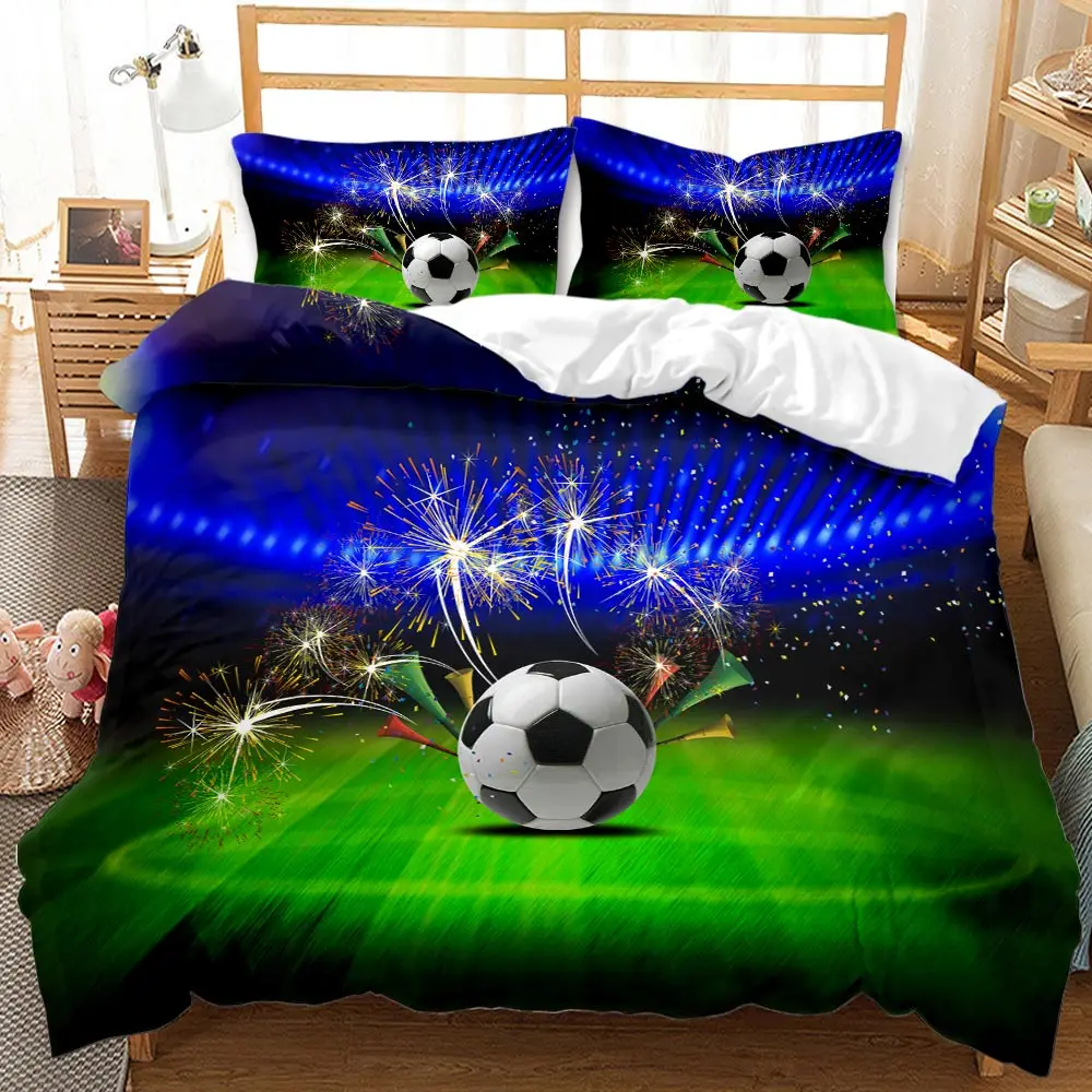 

Home Textiles 3D Printed Soccer Bedding Set Water And Blue Football Duvet Cover Pillowcase 3pcs Duvet Cover Sets