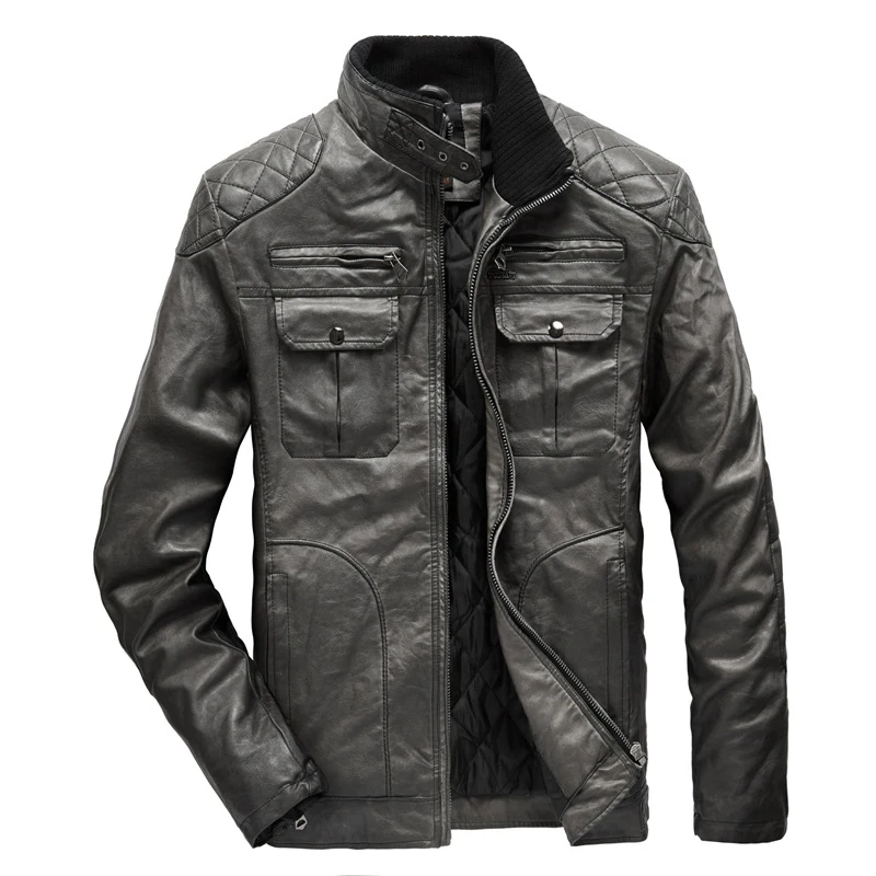 Мужская кожаная куртка, зимняя, утепленная, мужская, теплая, стирается, мотоциклетная, искусственная кожа, куртка, пальто, мужская, винтажная куртка, верхняя одежда, мужская одежда - Цвет: Black
