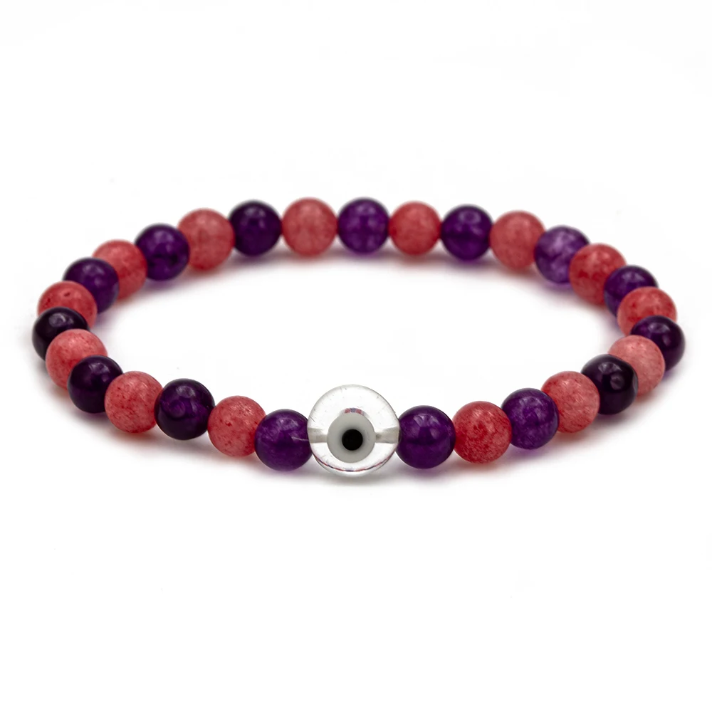 Lucky Eye камень бусины сглаза браслет розовый фиолетовый Strand браслет регулируемые ювелирные подарки ручной работы для женщин мужчин EY6438