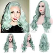 RONGDUOYI, длинный светильник, зеленый, для косплея, парики для женщин, высокая температура, волоконные волосы, синтетические волосы на кружеве, парик, волнистые волосы, парики на шнуровке