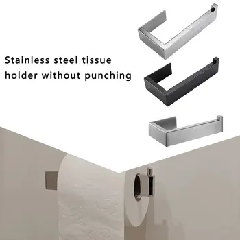 

Stainless Steel Toilet Roll Holder Self Adhesive in Bathroom Tissue Paper Holder Black Finish Easy Installation