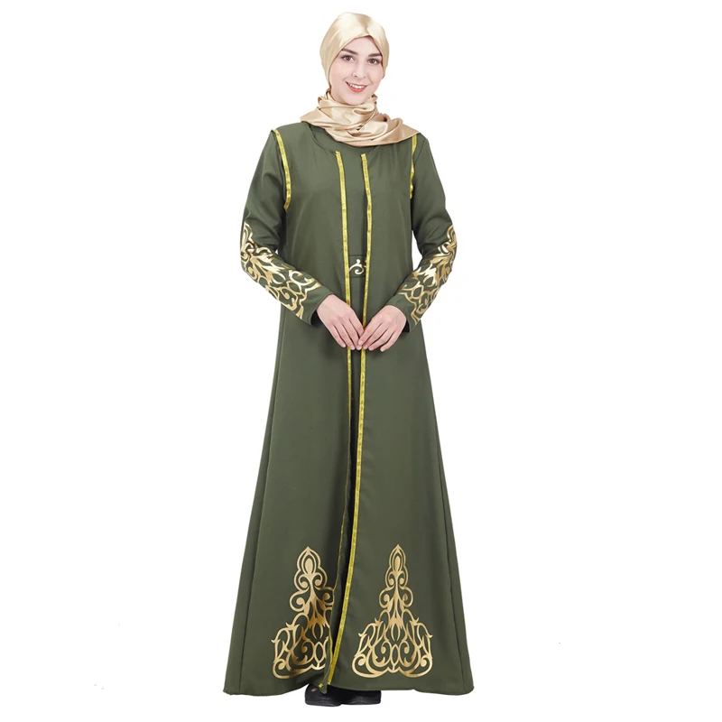 Дубаи Стильные комплекты abaya мусульманские женские пальто и платье из двух частей Золотой аппликации вечерний халат леди классический Caftan наборы - Цвет: Зеленый