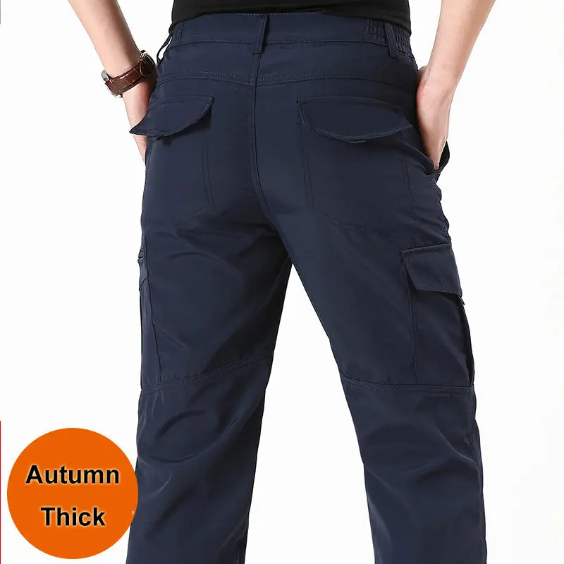 Thick Blue BOLUABO модные мужские брюки карго зимние мужские удобные брюки с несколькими карманами однотонные мужские трендовые брюки карго - Цвет: Thick Blue