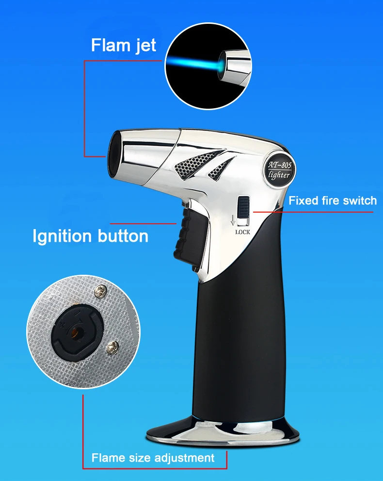 Газовая зажигалка для выпечки барбекю на открытом воздухе, кухонный фонарь, турбо-труба, газовые зажигалки, Бутан, сигарета, распылитель, сигара, ветрозащитная, 3 насадки, огонь