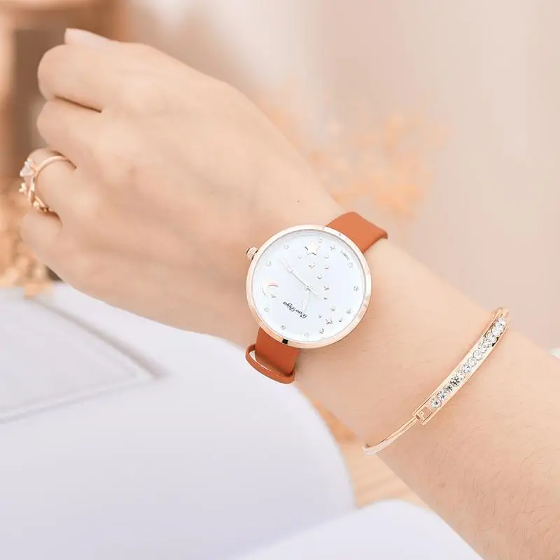 

Fashion Retro Women Watches 2020 Casual Luxurious Brand Stars Dial Female Quartz Leather Clock Ladies Wristwatches Gifts