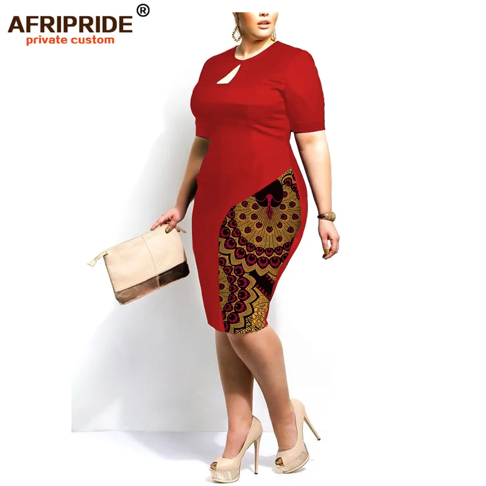 Африканские платья для женщин AFRIPRIDE на заказ длиной до колена ankra принт женское платье сплошной цвет+ принт африканская ткань A722514 - Цвет: 515J