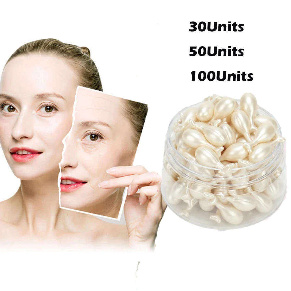 30/50/100Pcs Collagen Sheep Placenta Hydrating Face Serum Essence Spot Removing Anti-Wrinkle Moisturizing Capsule Skin Care