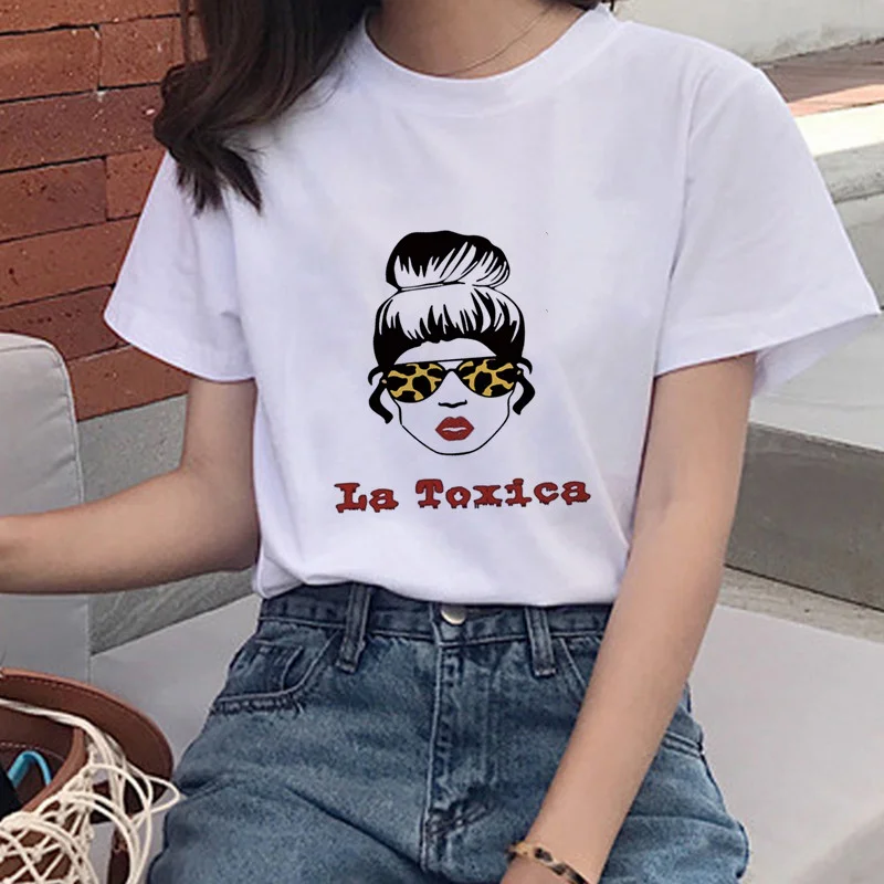 

New TOXICA printed T-shirt Female summer short-sleeved European and American singer Harajuku T-shirt white pink women's T-shirt