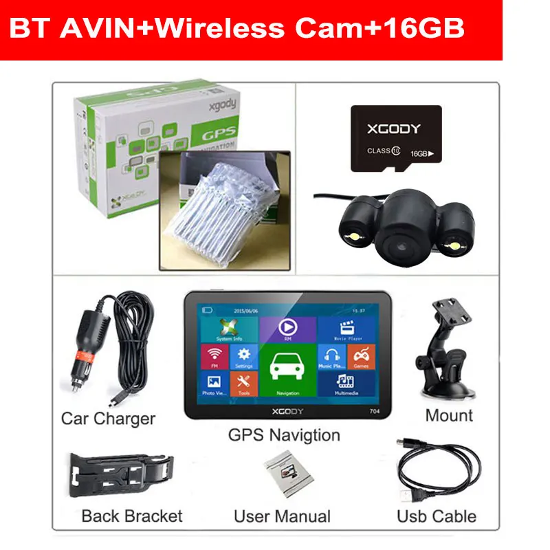 Xgody gps Navigation Truck Car GPS Navigator 128+8GB 7 inch Europa FM Bluetooth Rearview Camera Optional Sat nav Map Free Update - Размер экрана, дюймов: BT-Wireless Cam-16GB
