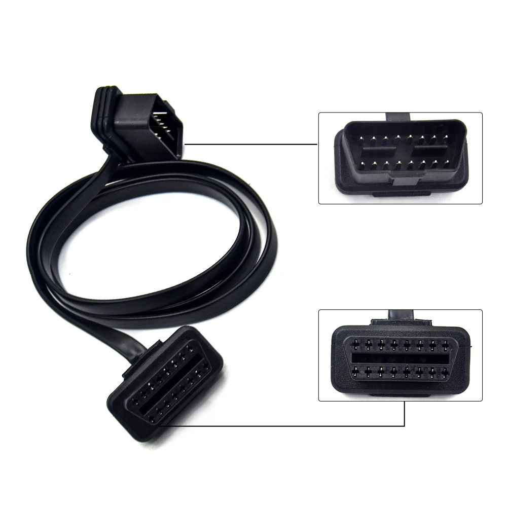 New 30/60/100cm Flat Thin 16Pin OBD 2 Extender OBD2 16 Pin ELM327 Male To Female Adapter Elbow OBDII Extension Connector Cable portable car battery charger