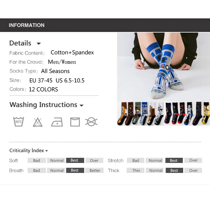 Anime Socks 1 Pair Anime Socks Master Yoda R2-D2 Cosplay Socks Wookiee Jedi Knight Novelty Men's Women's Socks Spring Autumn Winter