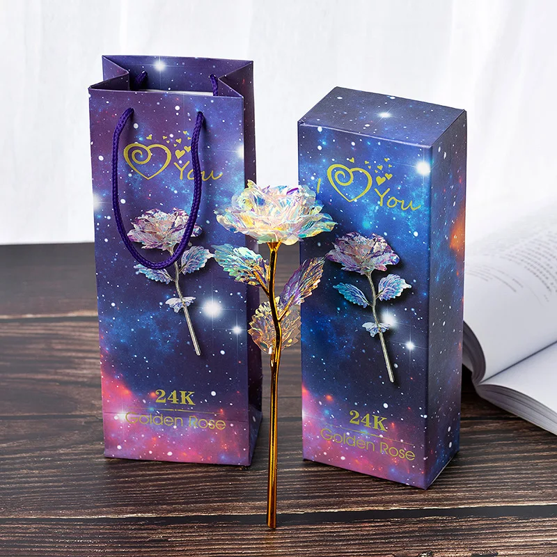 US Galaxy Rose Flower Valentine's Day Lovers' Gift Romantic Crystal Rose WithBox 