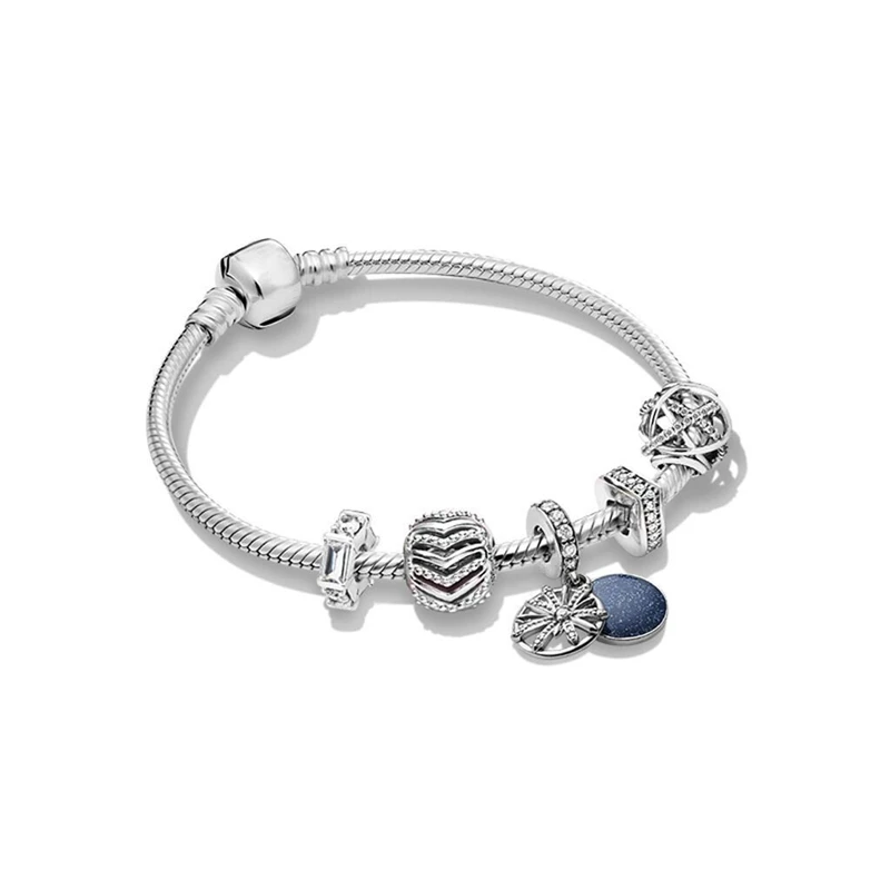 BBee 925 пробы серебро ослепительный браслет желаний набор Корона голубые шармы DIY подходят оригинальные Pandora Браслеты ювелирные изделия