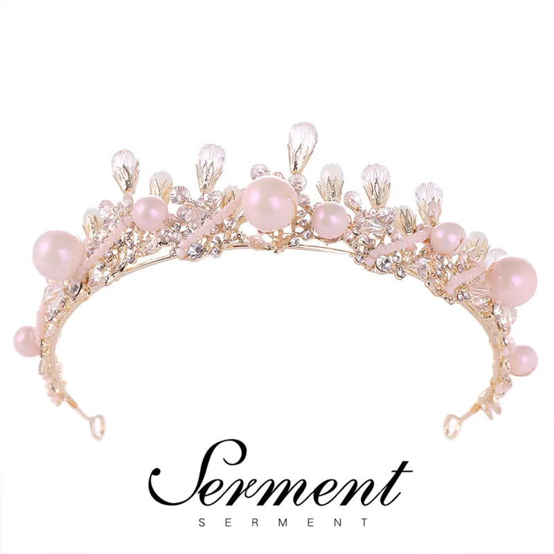 

SERMENT Cute Pearl Crown Bridal Hair Accessories Unique Tiaras and Crowns Flower Girls Bridesmaid Wedding Charm Hair Jewelry