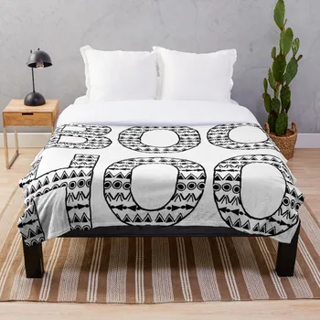 

Boho Style Boo Hoo Black And White Typogra Throw Blanket Soft Sherpa Blanket Bed Sheet Single Knee Blanket Office Nap Blanket