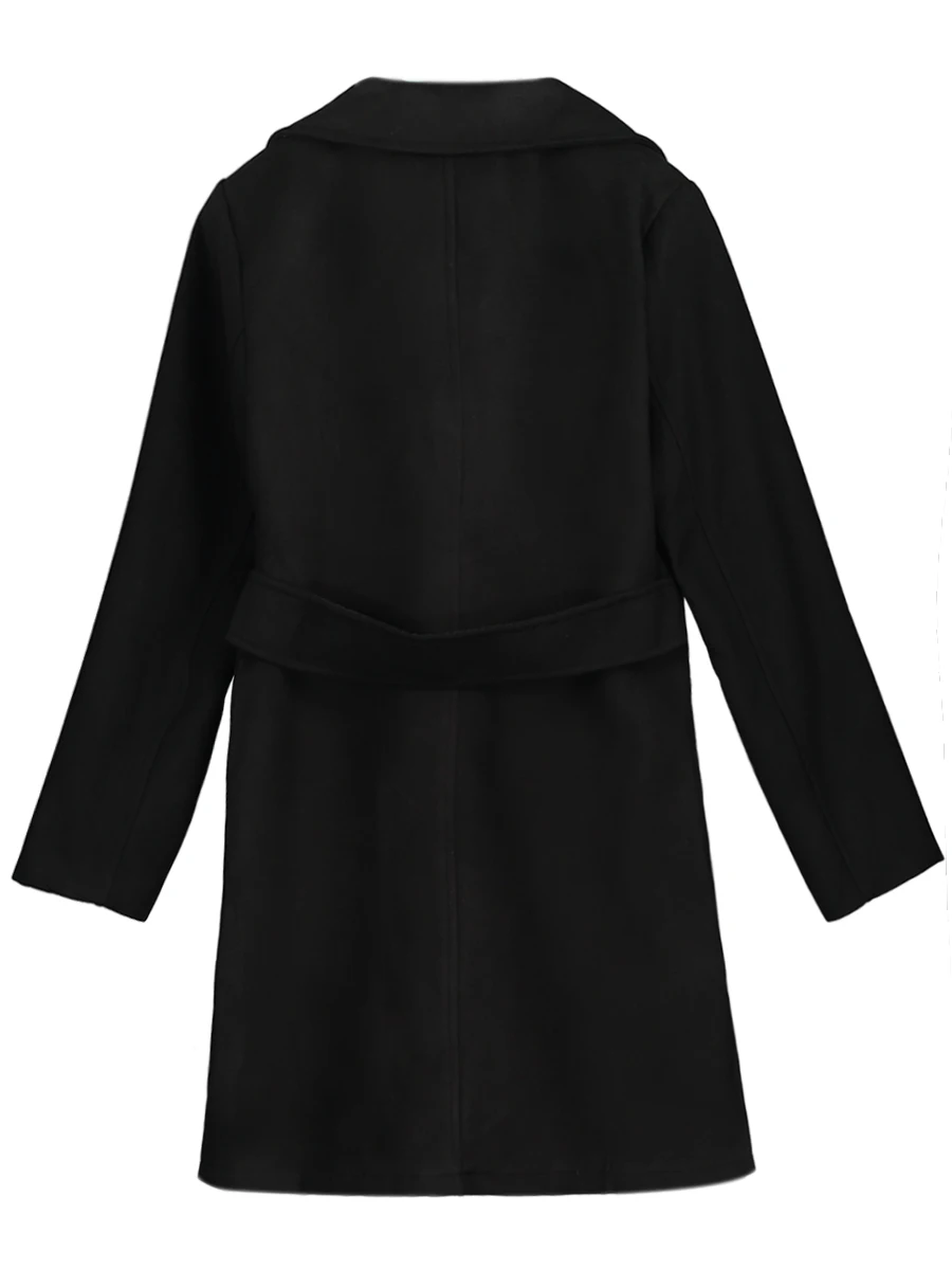 Женское длинное шерстяное пальто XXL Элегантная черная шерстяная верхняя одежда в