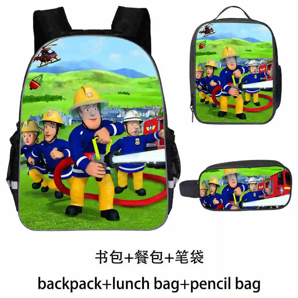 3 pcs/set Baby Boys Lovey Fireman Sam Printed Backpacks Children Schoolbag For Kindergarten Bookbag Fashion Kids Backpack | Багаж и сумки