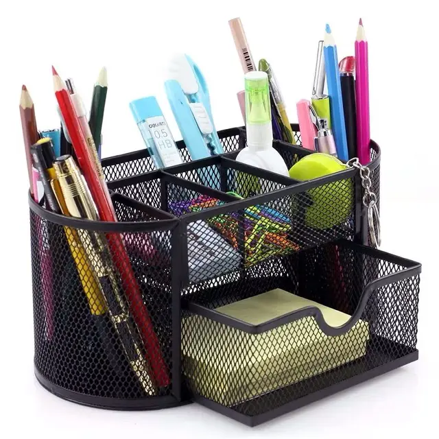 Sharkbang Large Capacity 9 Cell Metal Desk Organizer Mesh Desktop Pencil Pen Sundries Badge Holder Storage Box Stationery 1