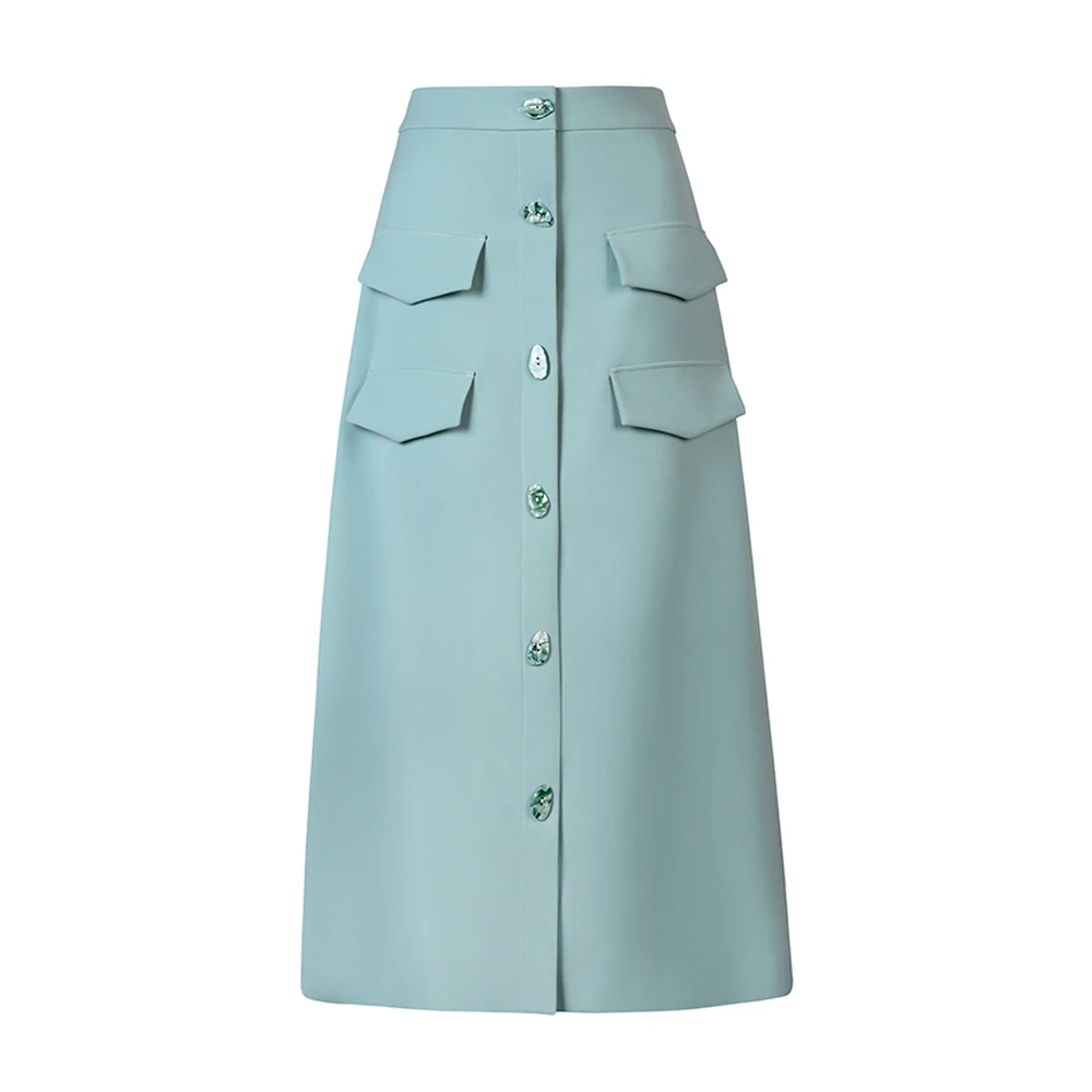 AEL Ретро Женская высокая талия миди обёрточная юбка женская одежда осень винтажная мода longuette Femme тонкая юбка - Цвет: grey-green