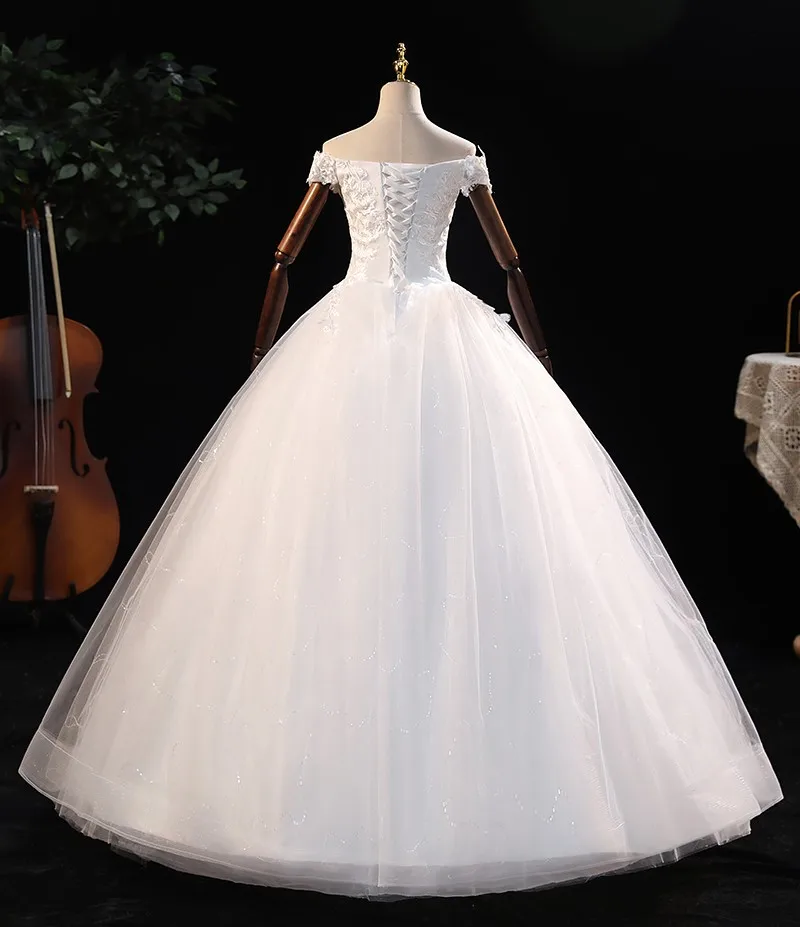 Off The Shoulder Wedding Dress 2021 Elegant Boat Neck Bridal Dress Lace Up Ball Gown Princess Luxury Vestido De Noiva Customize 5