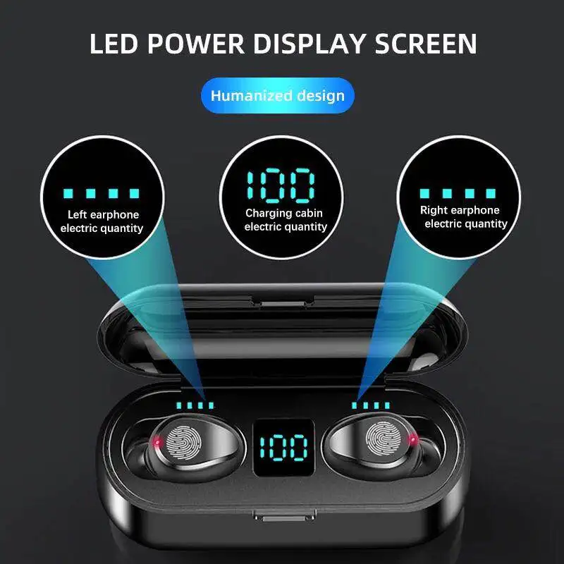 Fones de Ouvido Intra-auriculares sem Fio para Corrida Estéreo com Caixa de Carregamento de 1200mah Mini Esportes Chamada hd Som 9d f9 Tws - Image 4