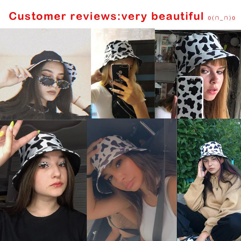 New Fashion Reversible Black White Cow Pattern Bucket Hats Fisherman Caps for Women Men's ins cute Women's Summer Panama Sun Hat