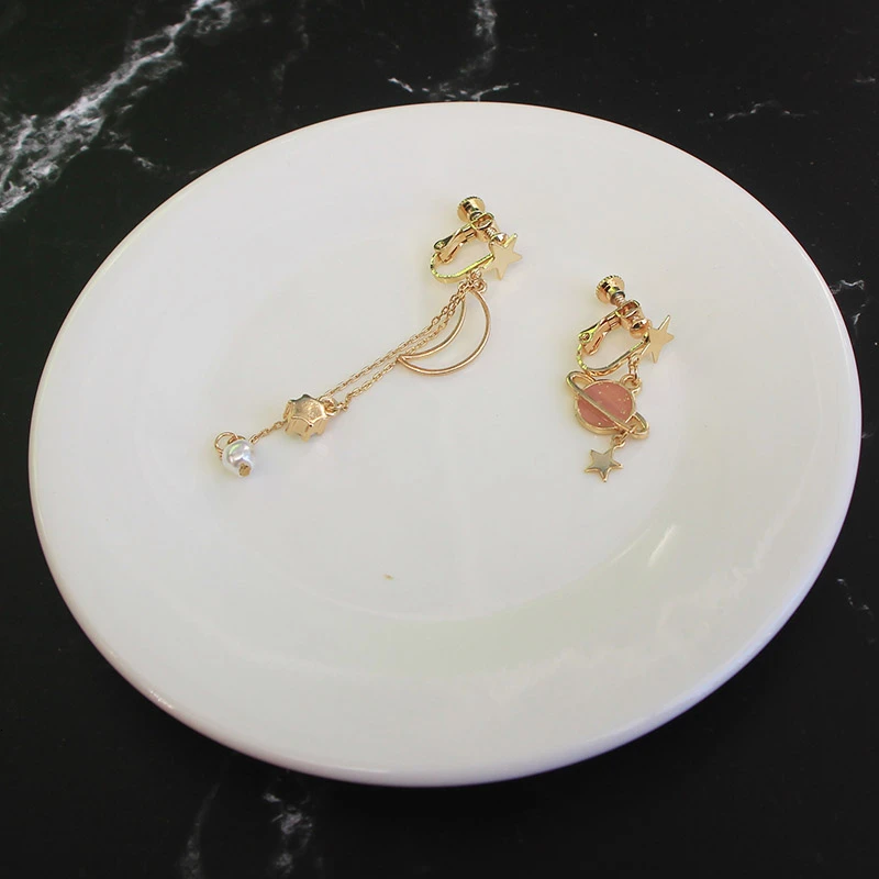 Серьги клипсы женские Асимметричные без пирсинга Длинные украшения с