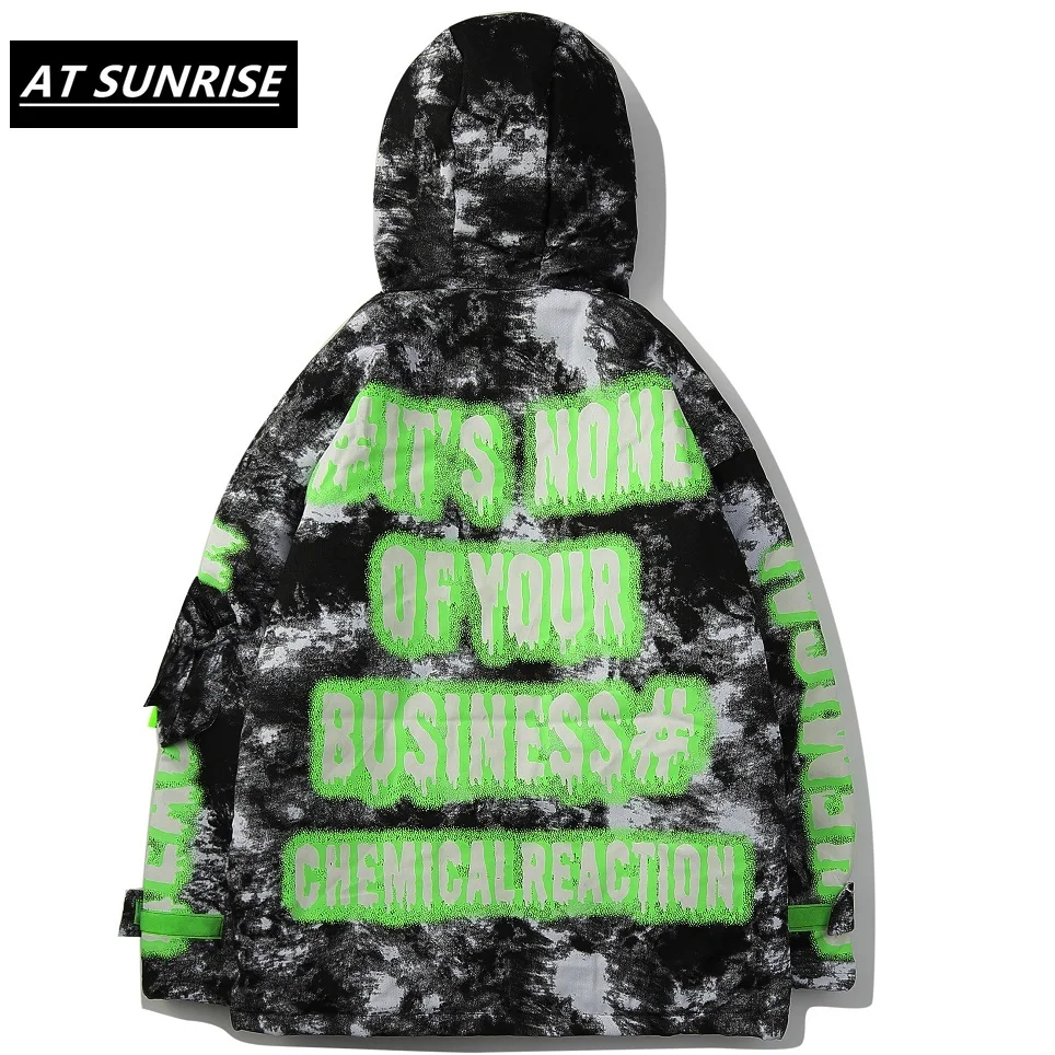 Tie Dye Hooded Jackets Streetwear Hip Hop Coats Autumn Zipper Hoodie Jacket Male Hip Hop Casual Windbreaker Coat tops