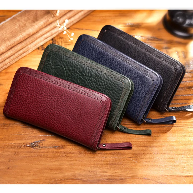 

Wallet Women's Long Genuine Leather Men's Retro Zipper Leather Wallet WOMEN'S Handbag Hollow out Cowhide Long Bag New Style