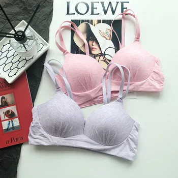 

Wasteheart Women Fashion Blue Pink Bralette Wireless Seamless One-Piece Cotton Cup A B Padded Maiden Bra Underwear Female Bras