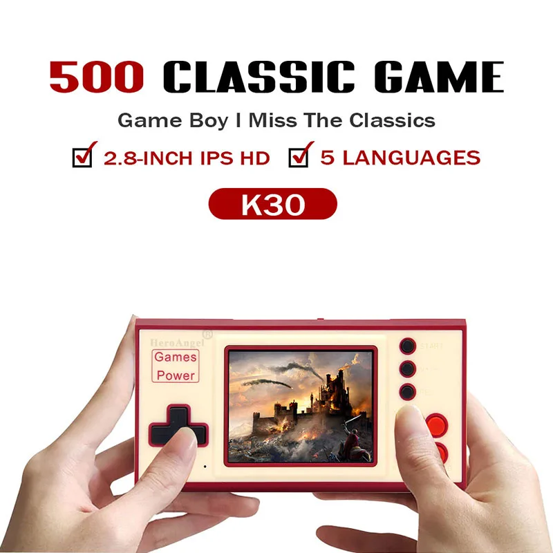 Handheld Portable Game Player Gaming K30 Classic Video Game Console Support AV Output 3.2 Inch Color LCD Built In 500 Games