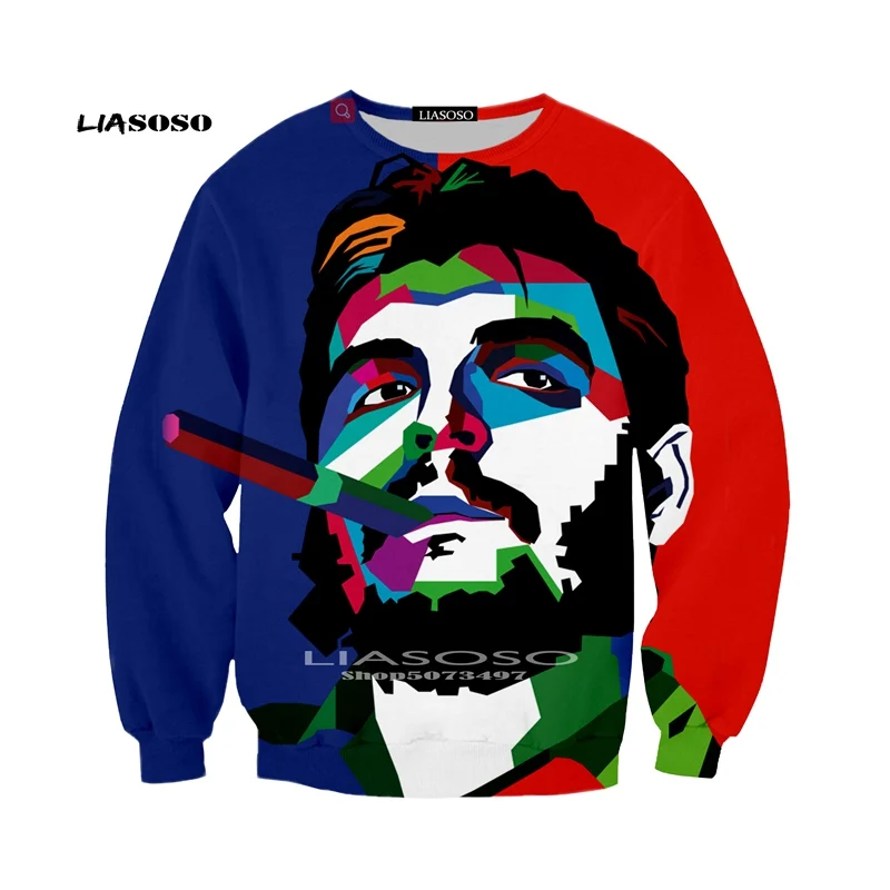 Liasoso, осенняя мода, мужская и женская толстовка, 3D принт, Che Guevara, толстовка с капюшоном, аниме, Harajuku, унисекс, длинный рукав, Повседневный, Забавный пуловер