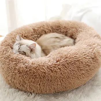 

Soft Round Plush Cat Bed House Soft Long Plush Cat Bed Best Pet Bed For Small Dogs Cats Nest Winter Warm Sleeping Bed Puppy Mat