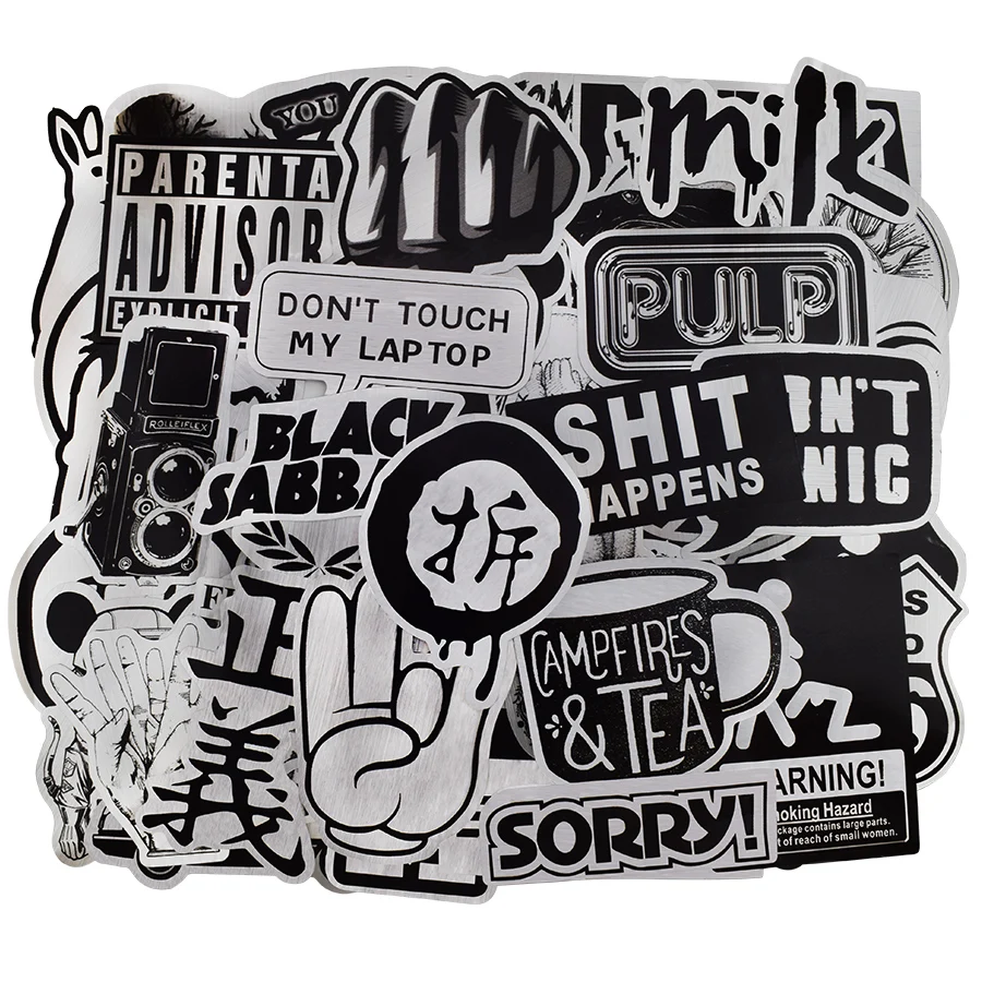 50 шт. металлический стиль черно-белая наклейка JDM панк граффити классные наклейки игрушки для самодельный скейтборд ноутбук водонепроницаемый стикер s