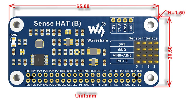 Waveshare Sense Hat(B) для Raspberry Pi несколько мощных датчиков поддерживает внешние датчики 3,3 В I2C