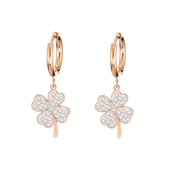 

Rose Gold Plated Stainless Steel Four Clover Earrings Korean pop Jewelry Fashion Crystal Earrings For Women Accessories 2020