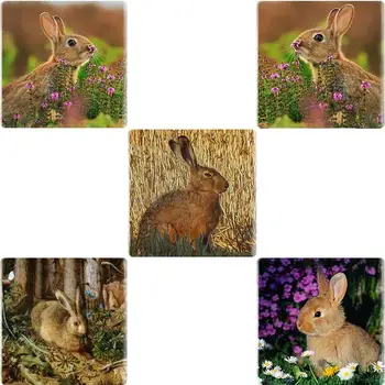 

TAFREE Cute Rabbits With Flowers 12/25 MM Square DIY Glass Cabochon Cover Pendant Cameo Settings For Keychain Necklace TX758