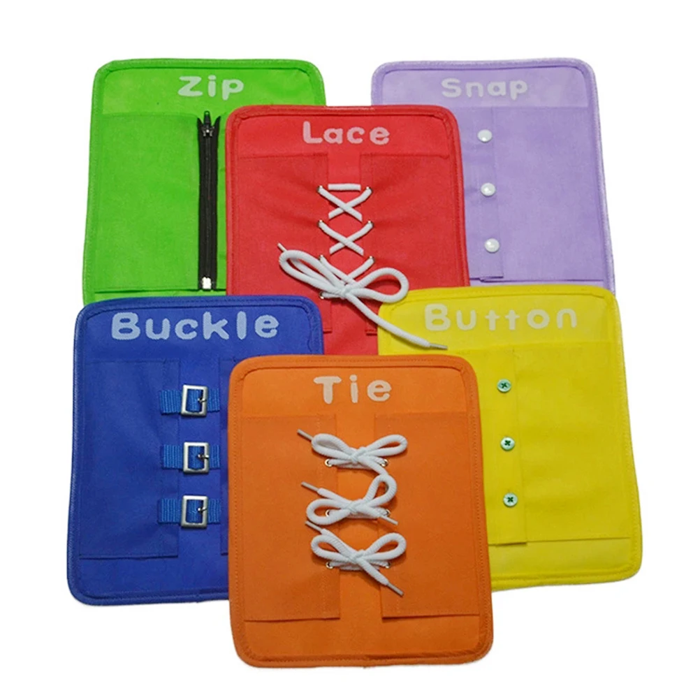 

6Pcs Colorful Baby Learning Kits Basic Life Skills Toys Learn To Dress Boards Button Buckle Lace Tie Montessori Child Gifts #20