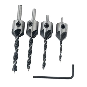 

4pcs 3mm-6mm Wood Countersink Drill Set HCS 5 Flute Drill Bit Carpentry Reamer Woodworking Chamfer End Milling Wood Tool