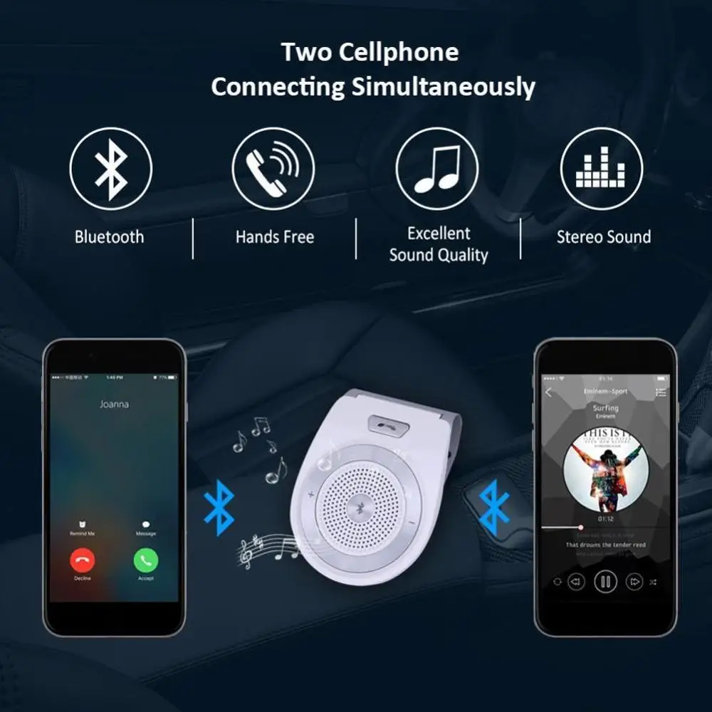 Новинка, автомобильный комплект Bluetooth, громкая связь, динамик, телефон, поддержка Bluetooth 4,1 EDR, беспроводной автомобильный комплект, мини-козырек, можно громкой связи, звонки