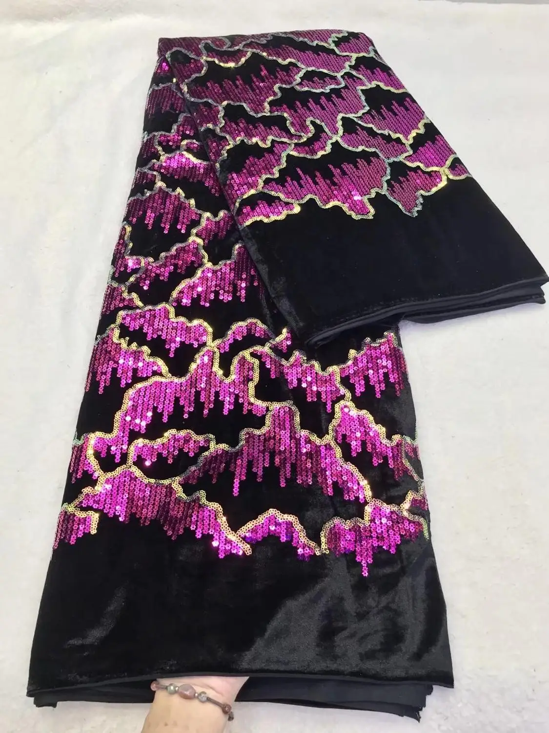 Wholesale African Lace Fabric 2020 High Quality Fuchsia French Sequins Embroidery Tulle Wedding 5Yards J10 | Дом и сад