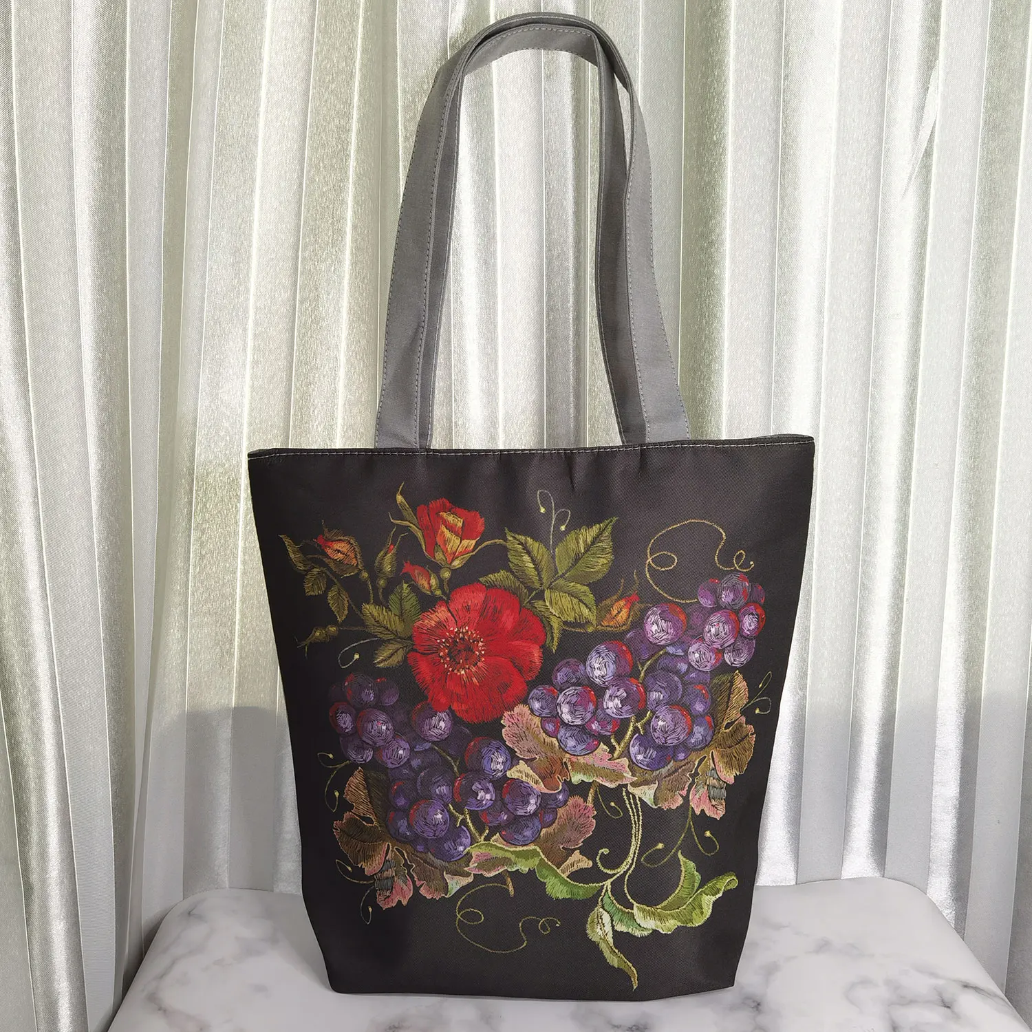 Female Canvas Handbag Fashion Colorful Embroidery Floral And Bird Printed Lady Shoulder Bag Summer Women Tote Eco Shopping Bag