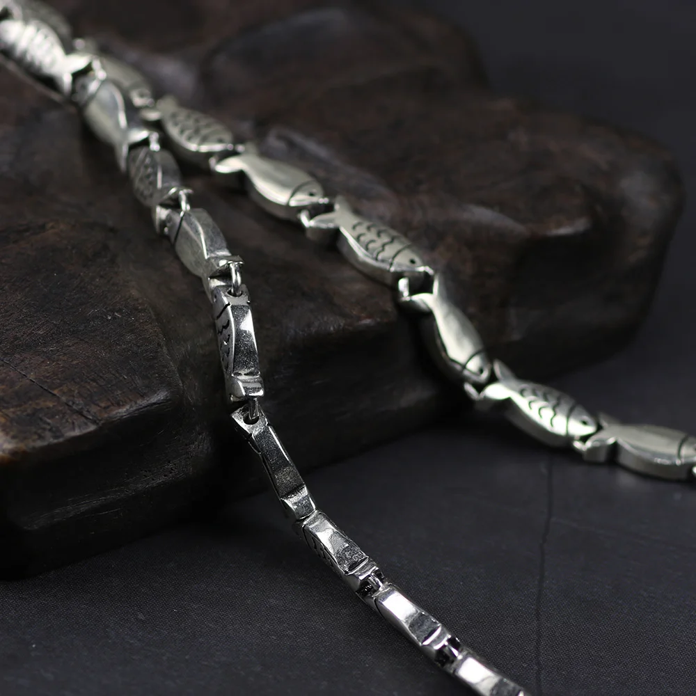 Винтажное подлинное серебро 925 пробы ожерелье для плавания рыбы мужчин и женщин