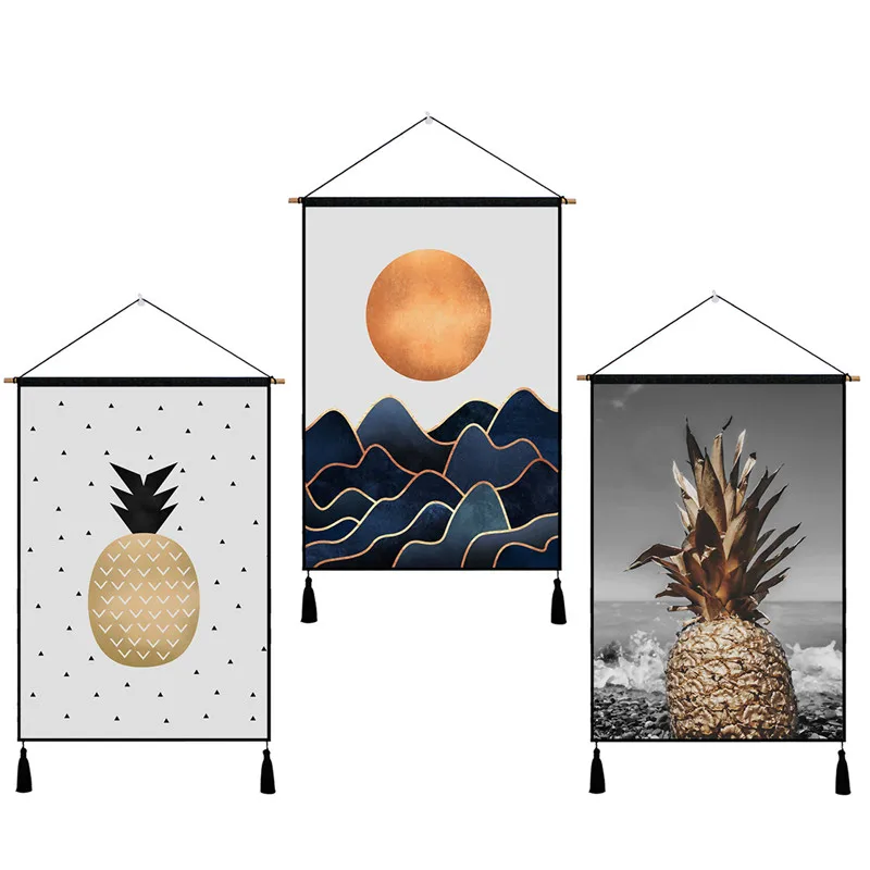 

Pineapple Scenery Patterns Tapestry Hanging Wall Cotton Cloth Handmade Art Beautiful Apartment Home Dorm Party Deco Tapestries
