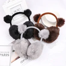 Милые зимние наушники для детей, имитация кроличьего меха, мягкие утепленные наушники для девочек и мальчиков, плюшевые теплые наушники