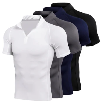 

men's running T-shirt Stand Collar Zipper compression quick-drying jogging training T-shirt short-sleeved gym fitness sportswear