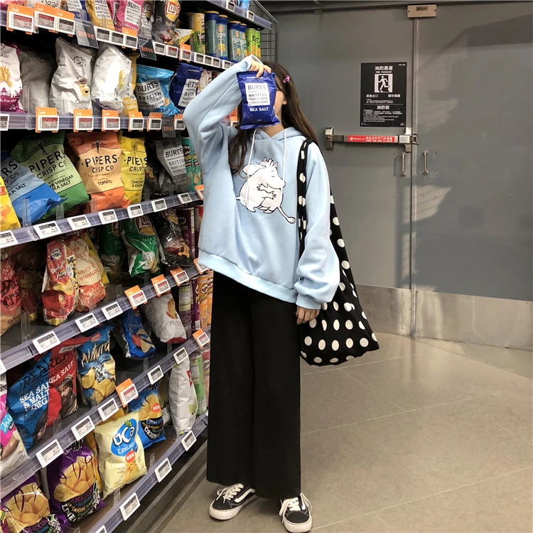 Женские толстовки с капюшоном, с принтом Kawaii, свободные, для студентов, Harajuku, одежда для женщин, плотная, теплая, для отдыха, для девочек, уличная одежда, толстовки