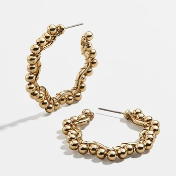 

2020 Trendy Gold Color Beads C-shaped Drop Earrings for Women Fashion Big Star Geometric Statement Earrings Female Jewelry
