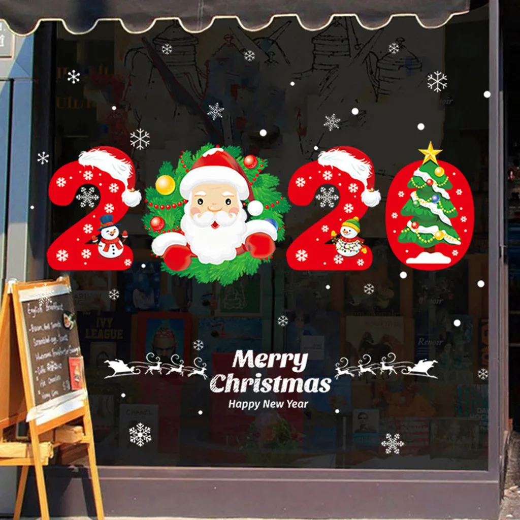 Рождественские наклейки с героями мультфильмов для витрины, съемные наклейки с Санта Клаусом, снеговиком, домашний декор, наклейка, наклейка на год, стеклянная Фреска#20