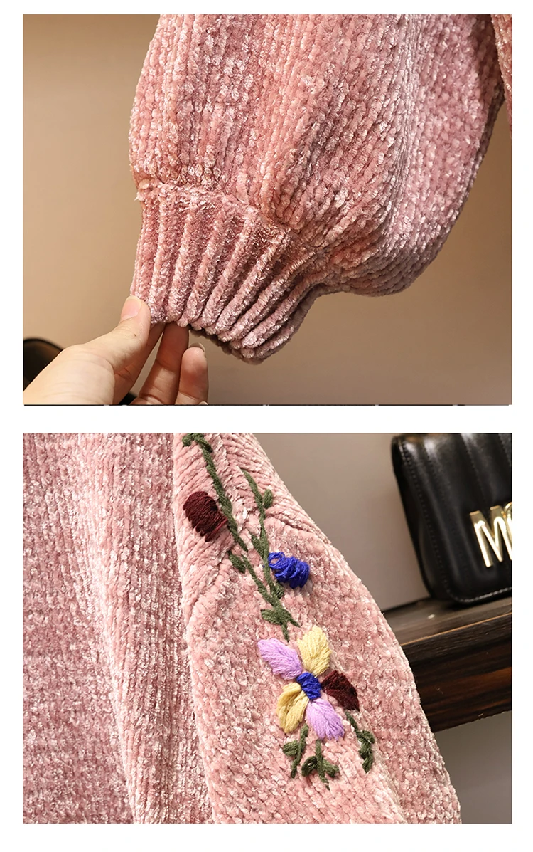 Зимняя одежда размера плюс, Женский комплект 2 шт., Розовые рождественские свитера с вышивкой+ длинные бархатные юбки из тюля, костюмы большого размера s